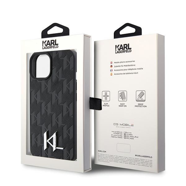 Citas preces Karl Lagerfeld Karl Lagerfeld KLHCP15SPKLPKLK iPhone 15 / 14 / 13 6.1" black/black hardcase Leather Monogram Hot Stamp Metal Logo