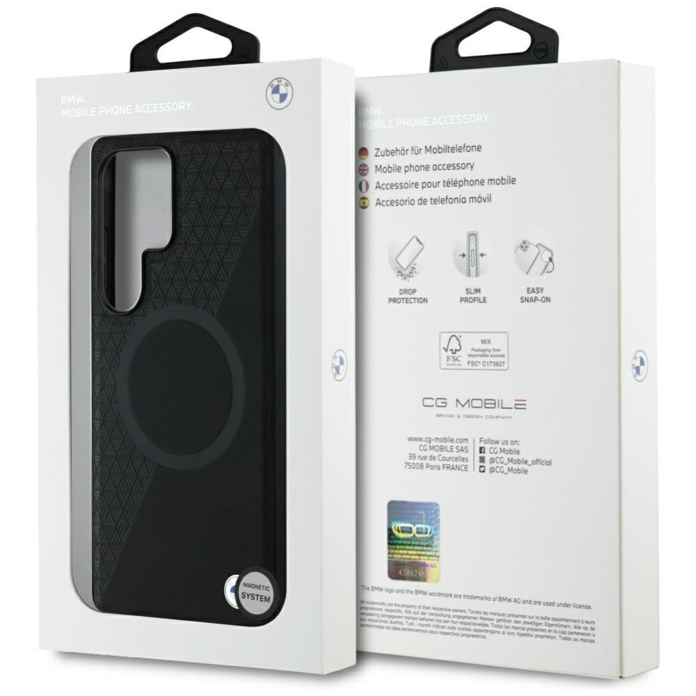 Citas preces BMW BMW Leather Half Textured MagSafe Case for Samsung Galaxy S25 Ultra - Black