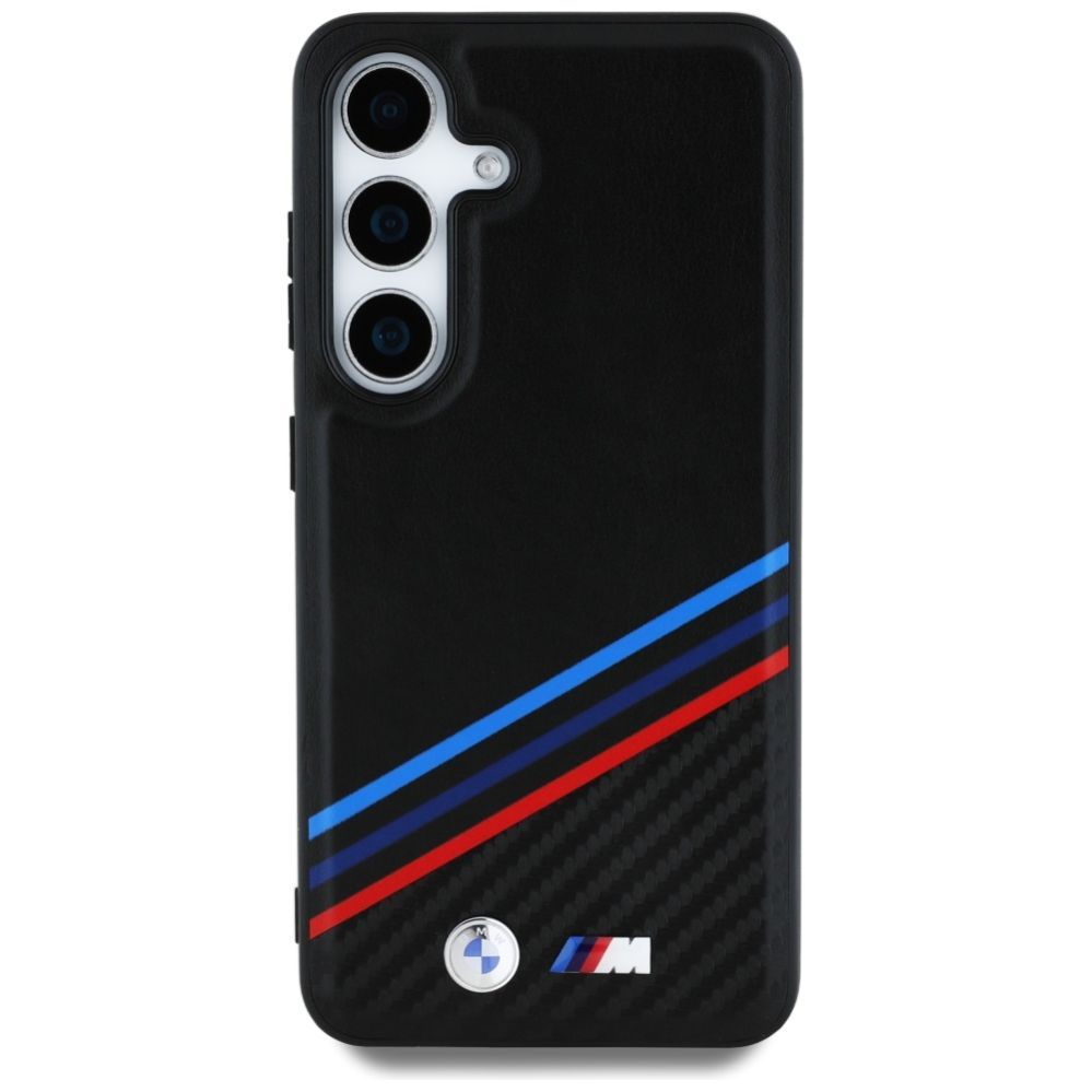 Citas preces BMW BMW Leather Tricolor Crossing Stripes MagSafe Case for Samsung Galaxy S25 - Black