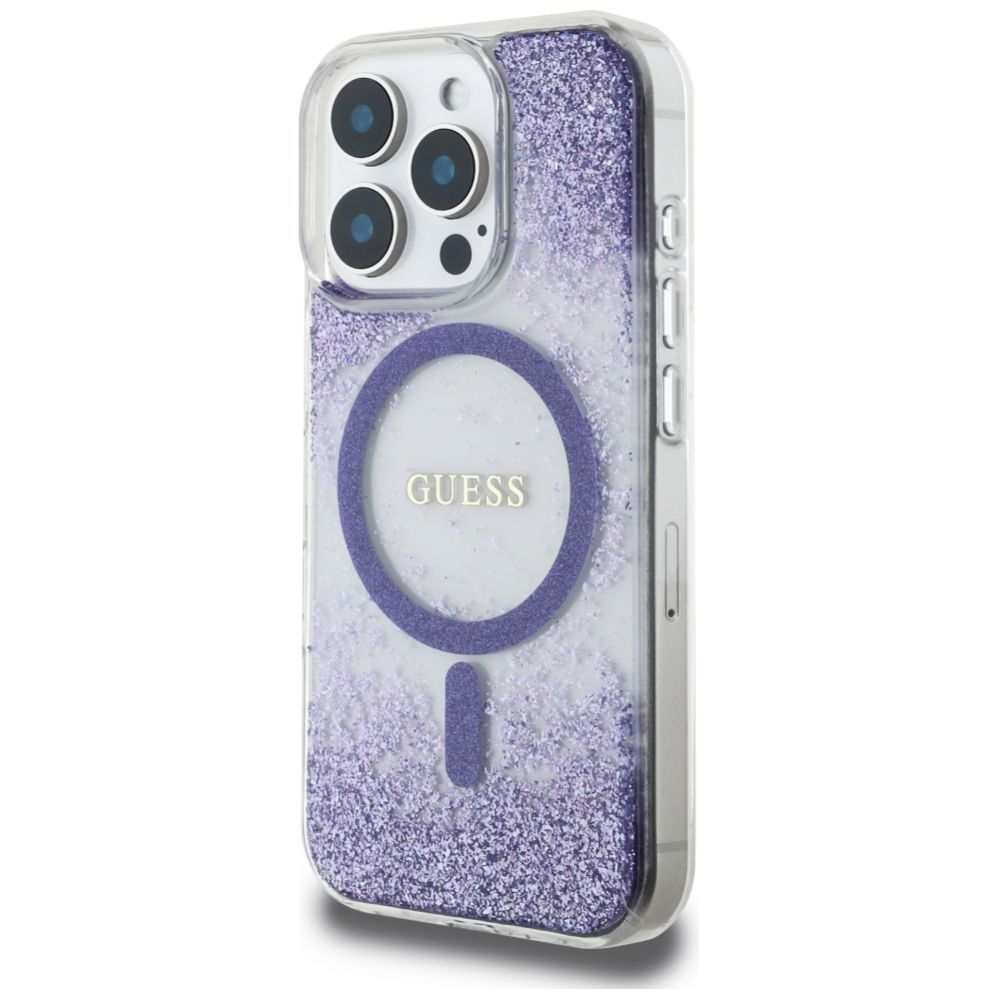 Citas preces Guess Guess HC Resin Bottom Glitter MagSafe case for iPhone 16 Pro Max - purple