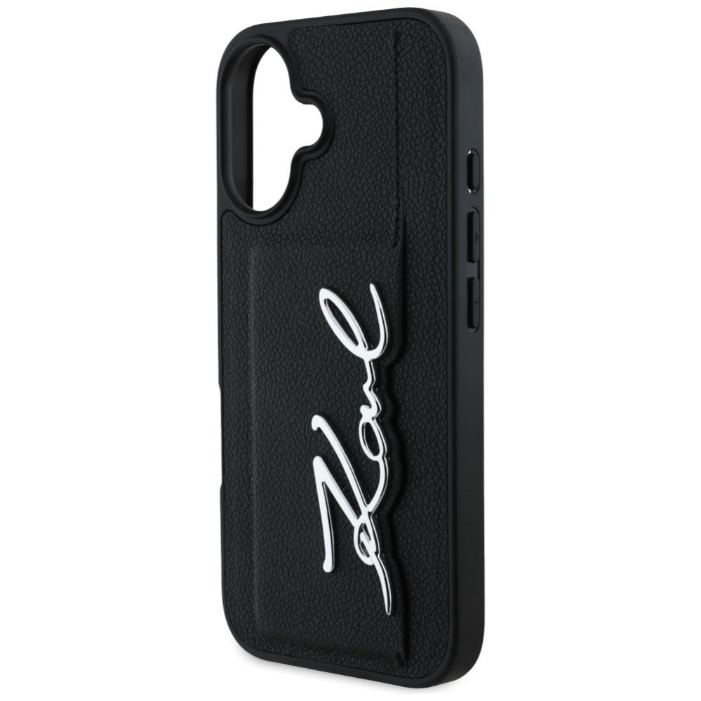 Kitos prekės Karl Lagerfeld Karl Lagerfeld HC Grained PU Cardslot Metal Signature iPhone 16 Case - Black