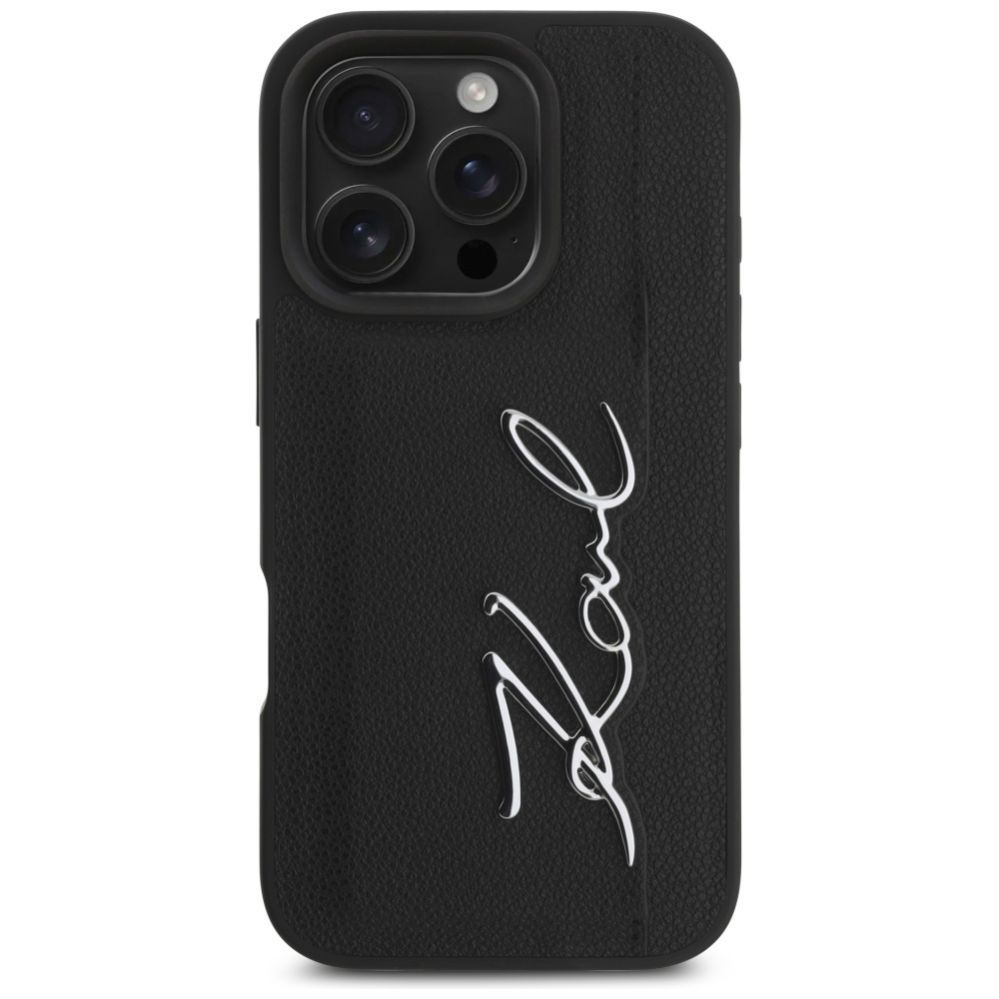 Kitos prekės Karl Lagerfeld Karl Lagerfeld HC Grained PU Cardslot Metal Signature iPhone 16 Pro Case - Black