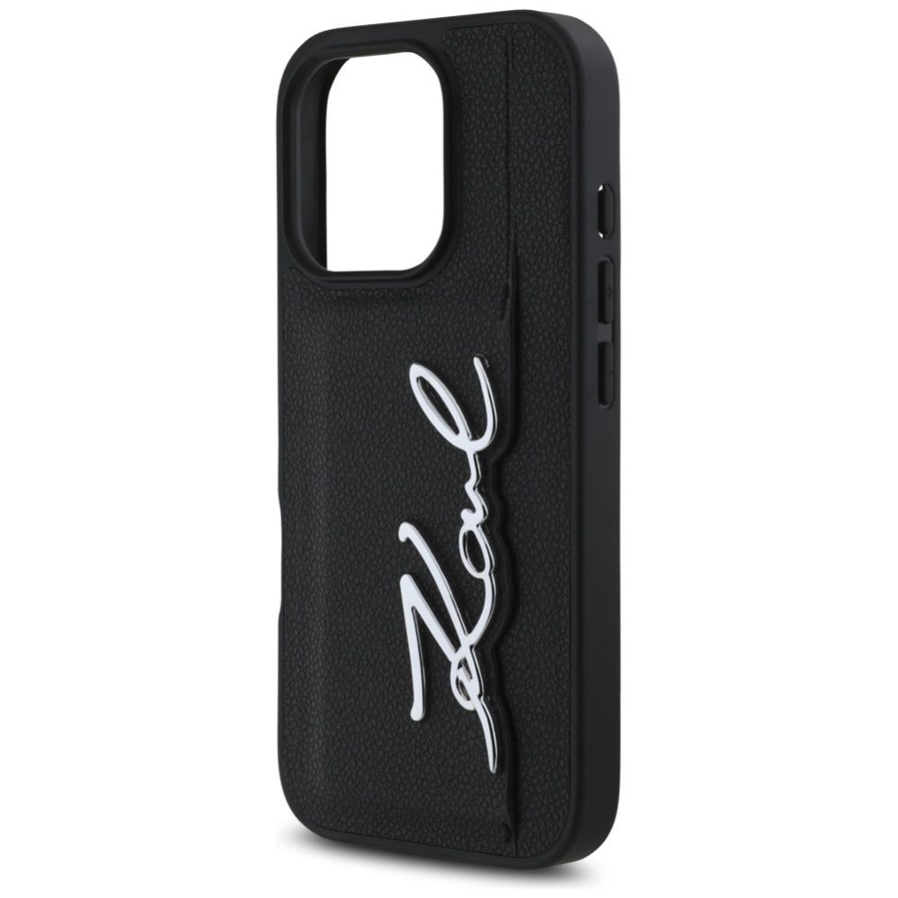 Kitos prekės Karl Lagerfeld Karl Lagerfeld HC Grained PU Cardslot Metal Signature iPhone 16 Pro Max Case - Black