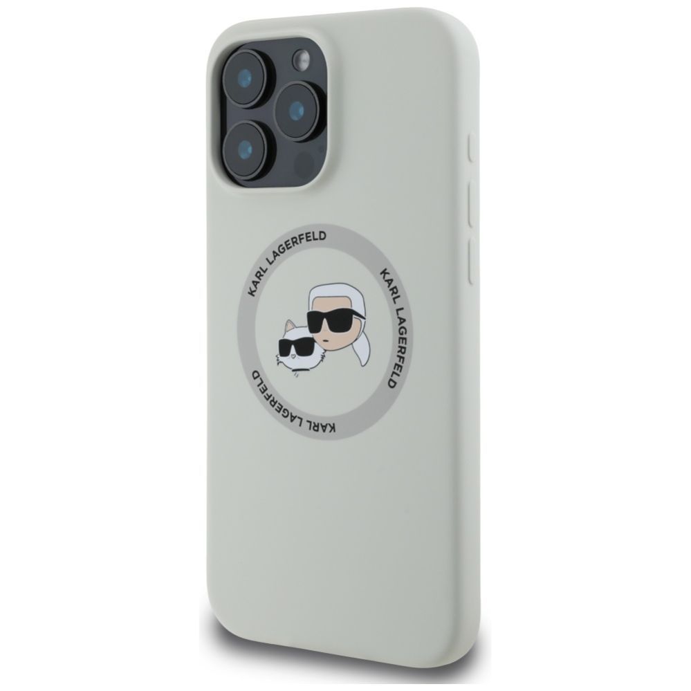 Citas preces Karl Lagerfeld Karl Lagerfeld Silicone Double Heads And Circle MagSafe Case for iPhone 16 Pro Beige