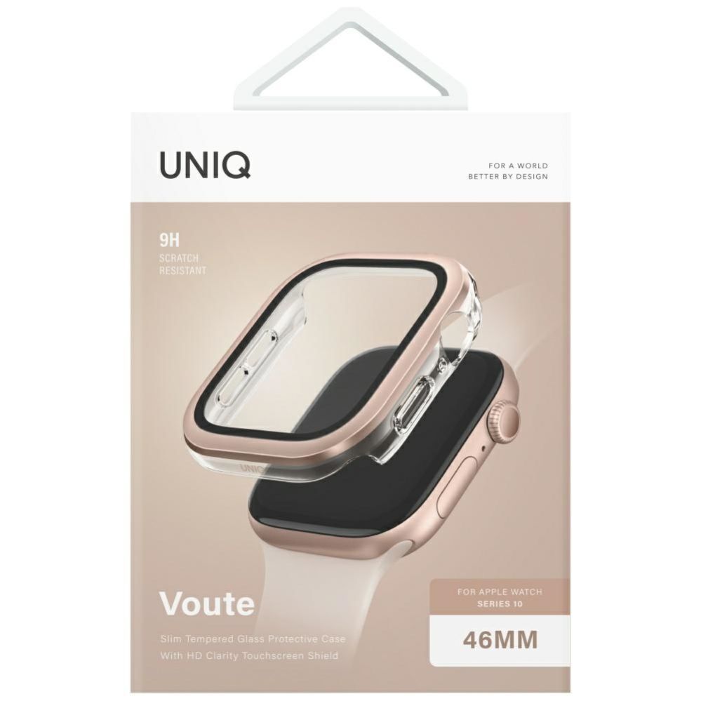 Citas preces UNIQ Uniq Voute Tempered Glass Case for Apple Watch 10 46mm - Rose Gold