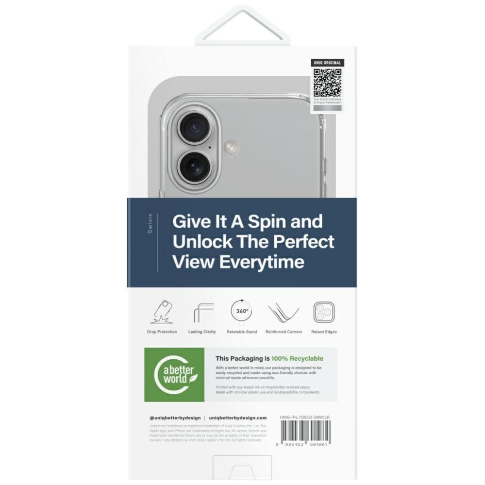 Citas preces UNIQ Uniq Swivix 360 Rotating Kickstand Case for iPhone 16 - Transparent