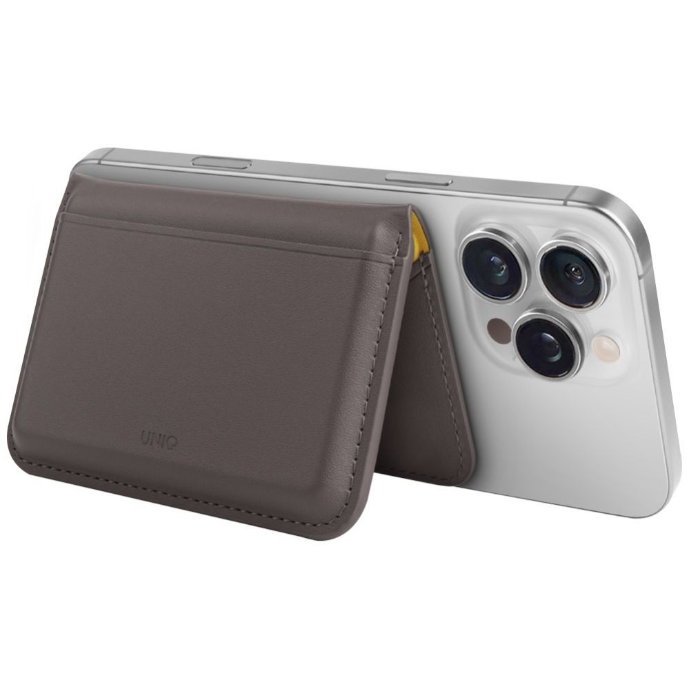 Citas preces UNIQ Uniq Lyden DS RFID Magnetic Wallet with Phone Stand - Gray