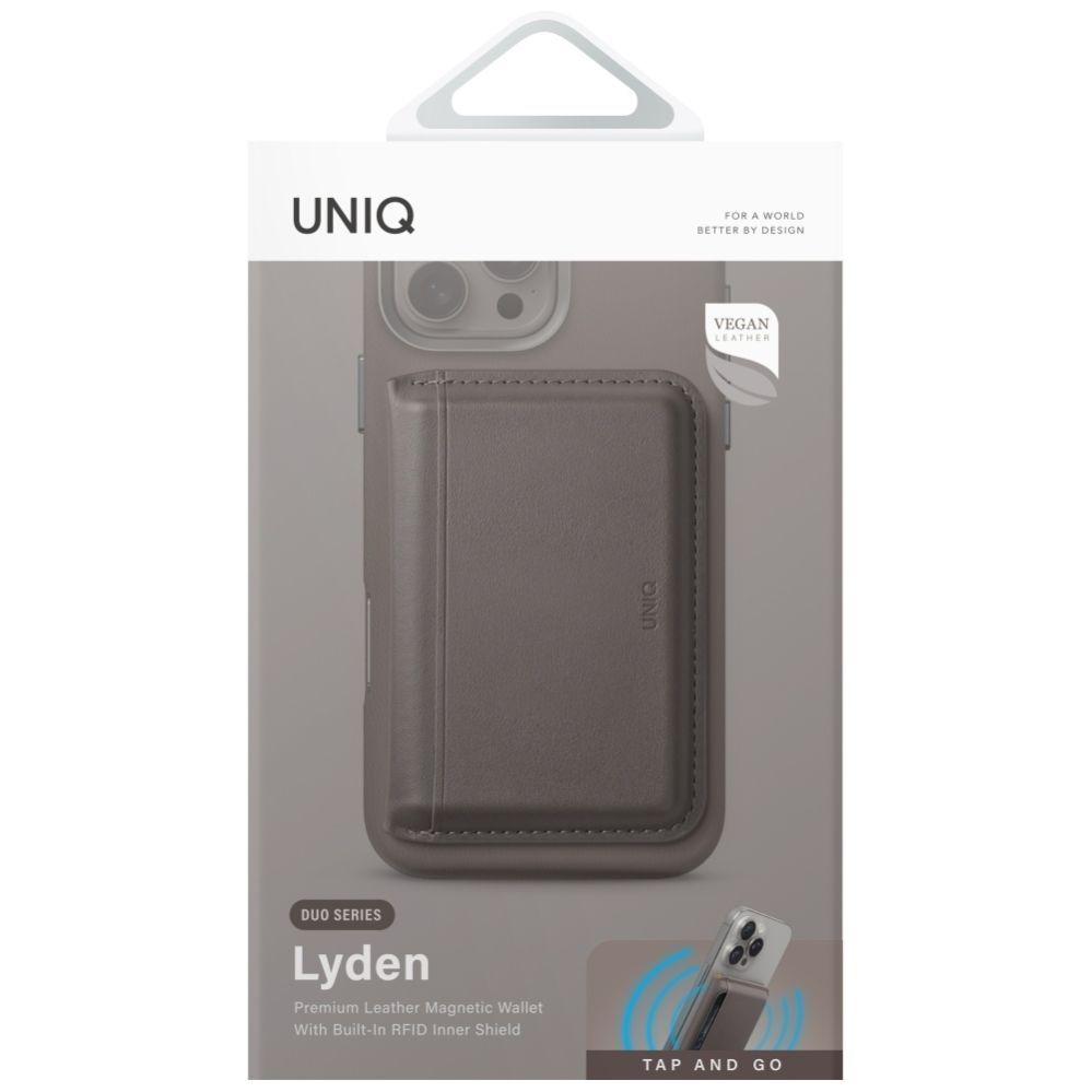 Citas preces UNIQ Uniq Lyden DS RFID Magnetic Wallet with Phone Stand - Gray