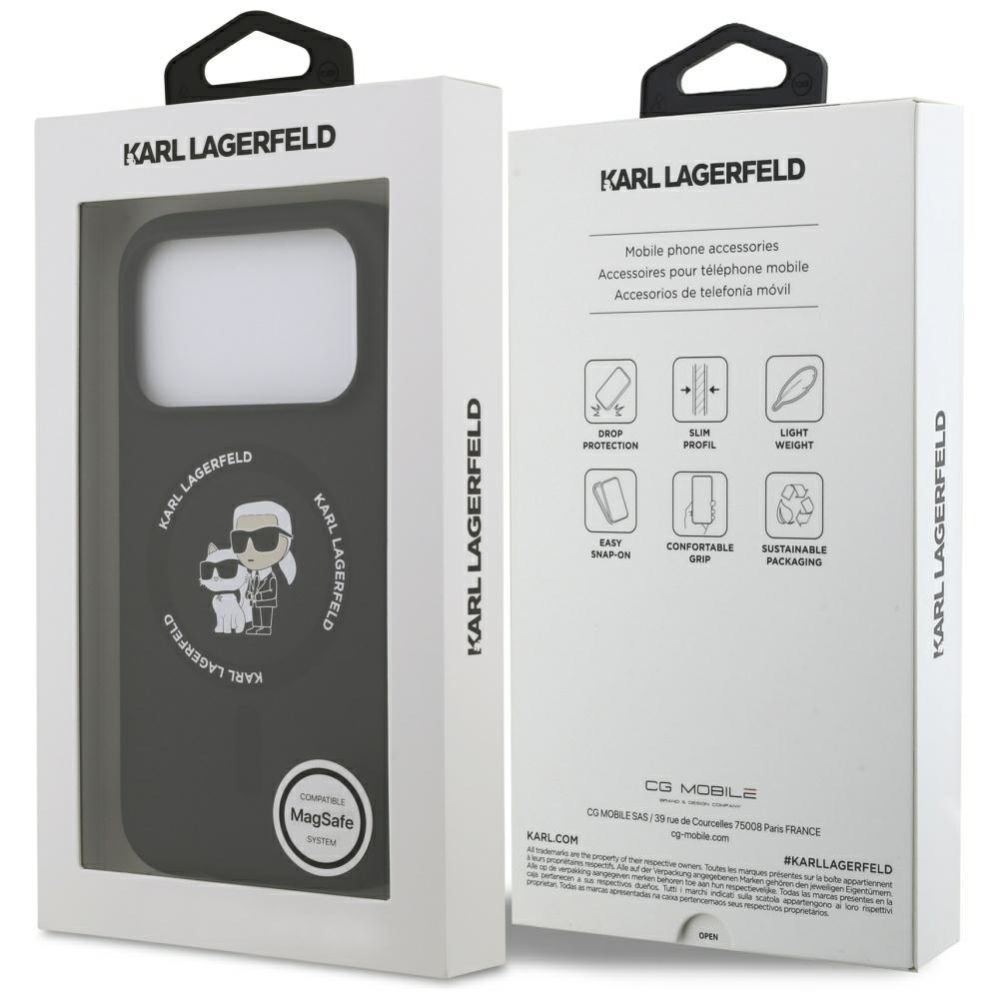 Citas preces Karl Lagerfeld Karl Lagerfeld Silicone Karl&Choupette Ring MagSafe Case for iPhone 17 Pro Max - Black