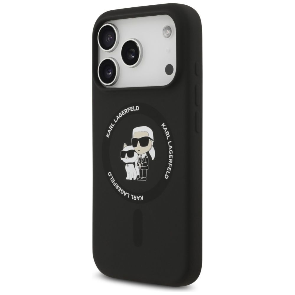 Citas preces Karl Lagerfeld Karl Lagerfeld Silicone Karl&Choupette Ring MagSafe Case for iPhone 17 Pro Max - Black