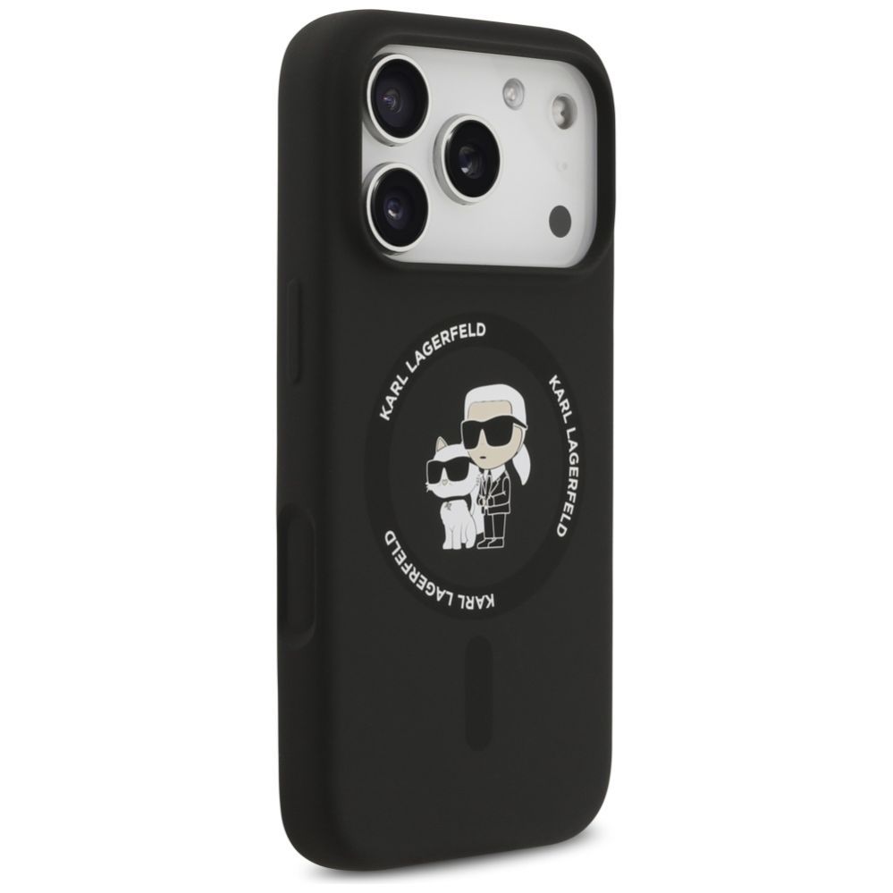 Citas preces Karl Lagerfeld Karl Lagerfeld Silicone Karl&Choupette Ring MagSafe Case for iPhone 17 Pro Max - Black