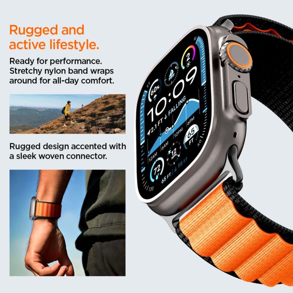 Citas preces Spigen Spigen WBF1 Strap for Apple Watch 44 / 45 / 46 / 49 mm - Black and Orange
