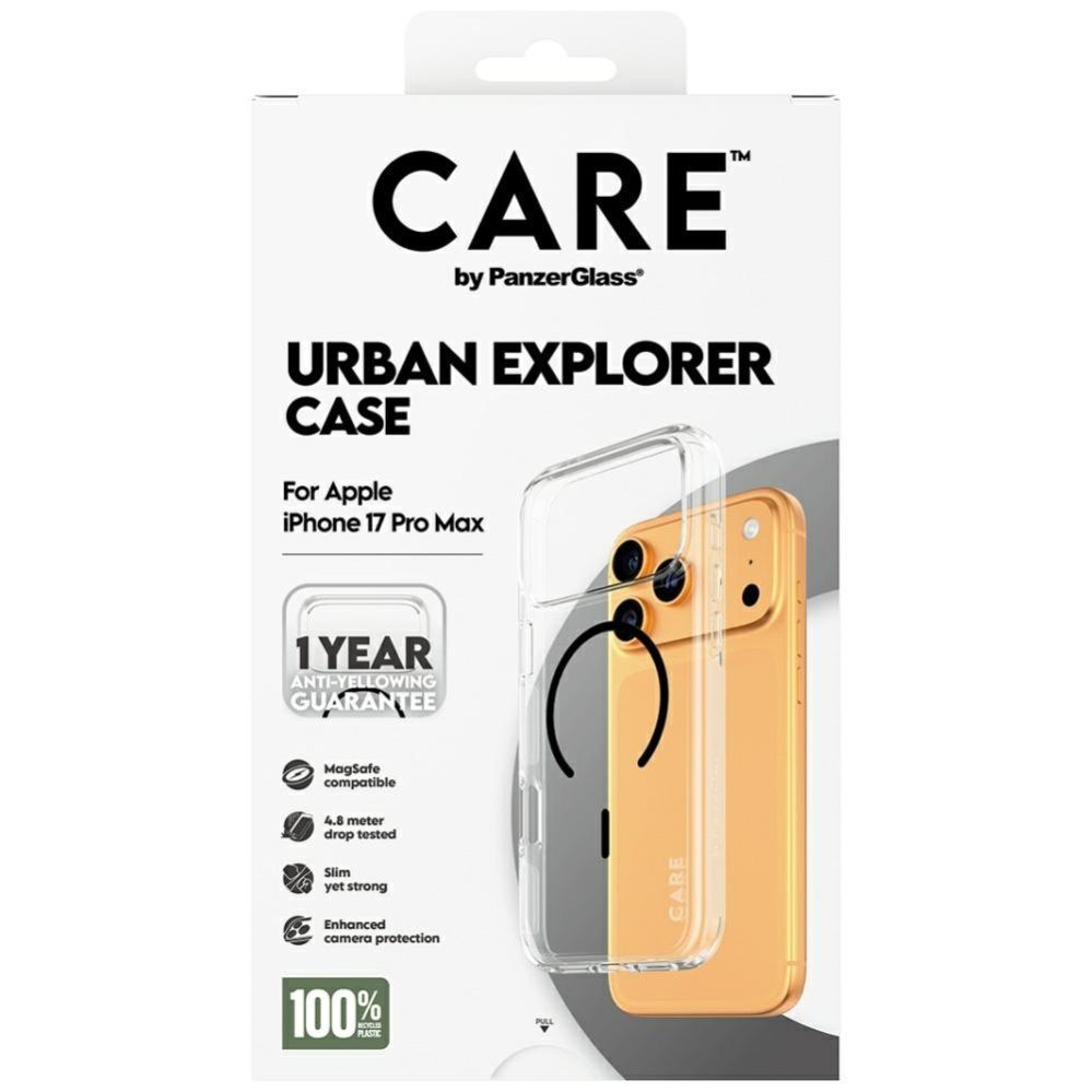 Citas preces Panzer Glass CARE by PanzerGlass Flagship Urban Explorer Case w. Black MagSafe for iPhone 17 Pro Max - Transparent