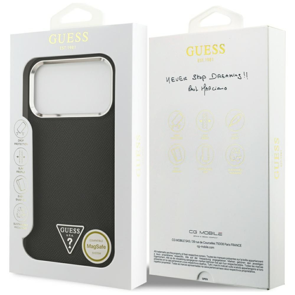 Citas preces Guess Guess Grained Triangle Logo MagSafe case for iPhone 17 Pro Max - black