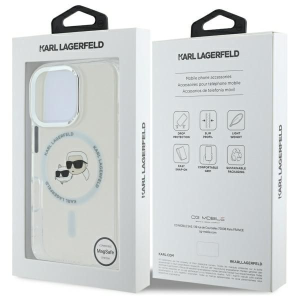 Citas preces Karl Lagerfeld Karl Lagerfeld IML Metal Karl&Choupette Head MagSafe Case for iPhone 16 Pro Max - White