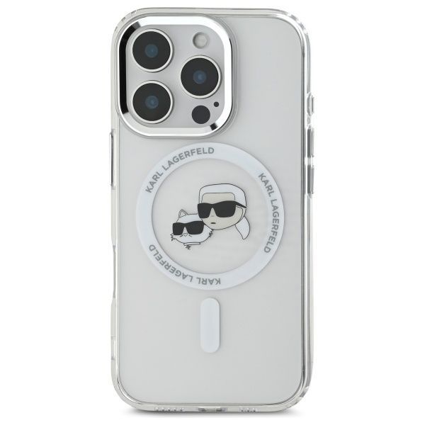 Citas preces Karl Lagerfeld Karl Lagerfeld IML Metal Karl&Choupette Head MagSafe Case for iPhone 16 Pro Max - White