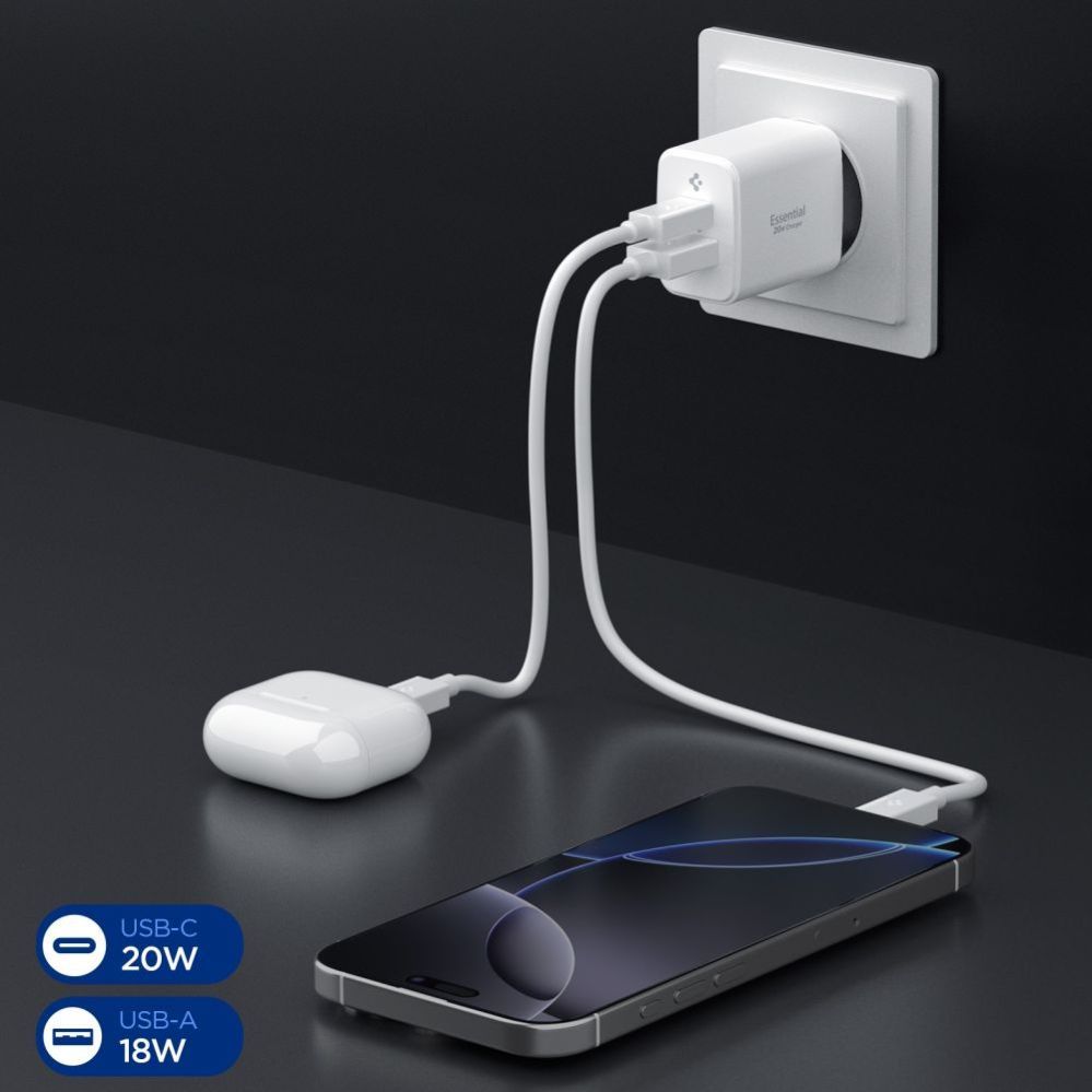 Kitos prekės Spigen Spigen Essential EE202EU 20W Wall Charger - White
