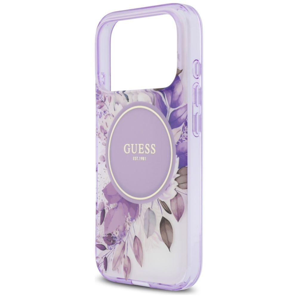 Citas preces Guess Guess IML Flower & Tonal Circle MagSafe case for iPhone 17 Pro - purple