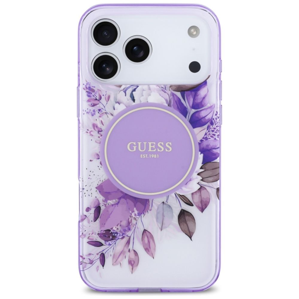 Citas preces Guess Guess IML Flower & Tonal Circle MagSafe case for iPhone 17 Pro Max - purple