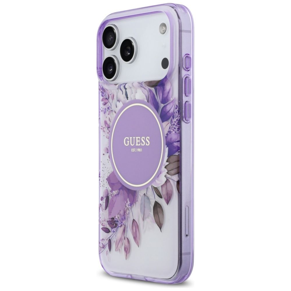Citas preces Guess Guess IML Flower & Tonal Circle MagSafe case for iPhone 17 Pro Max - purple