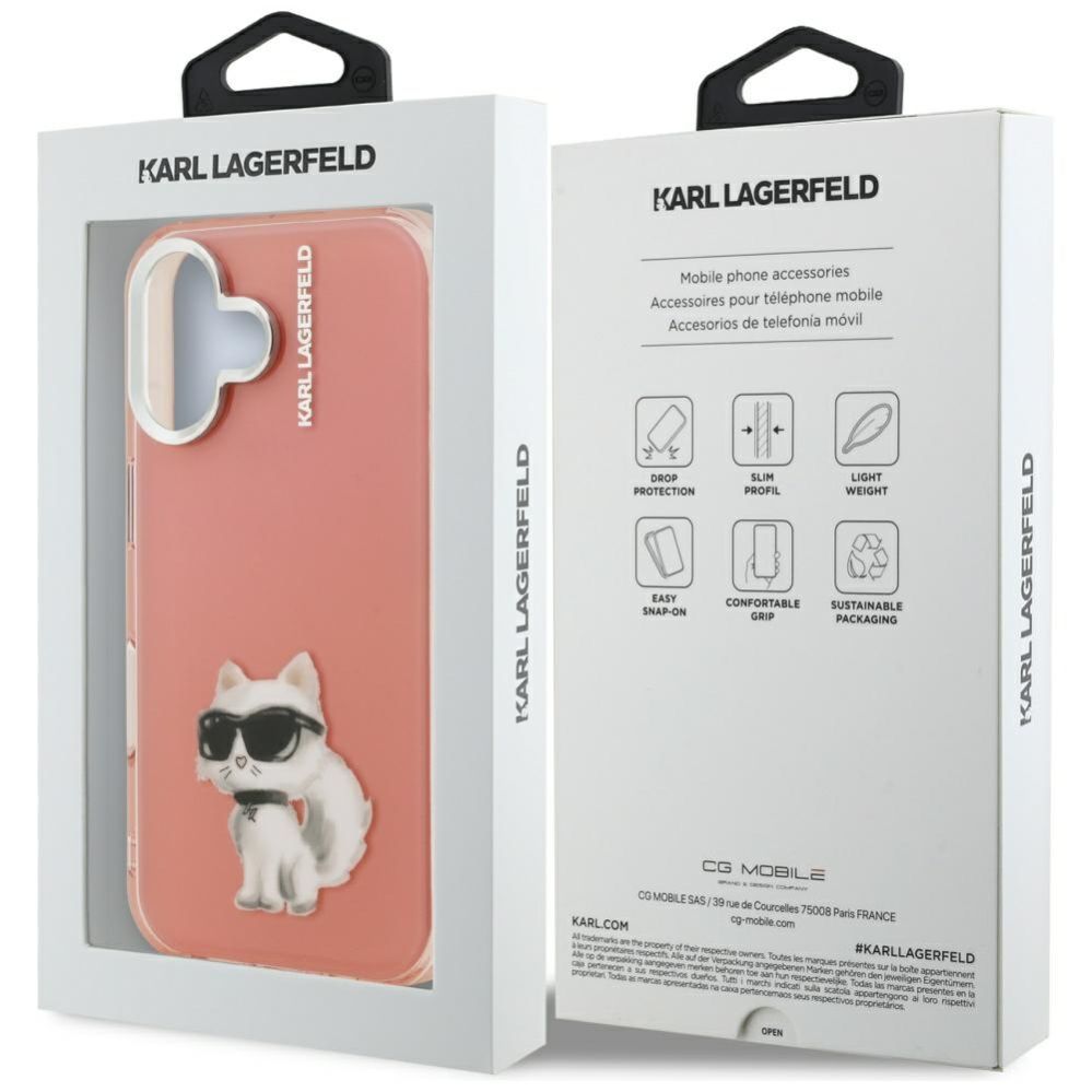 Kitos prekės Karl Lagerfeld Karl Lagerfeld IML Aquarelle Choupette & Logo iPhone 16 Case - Pink