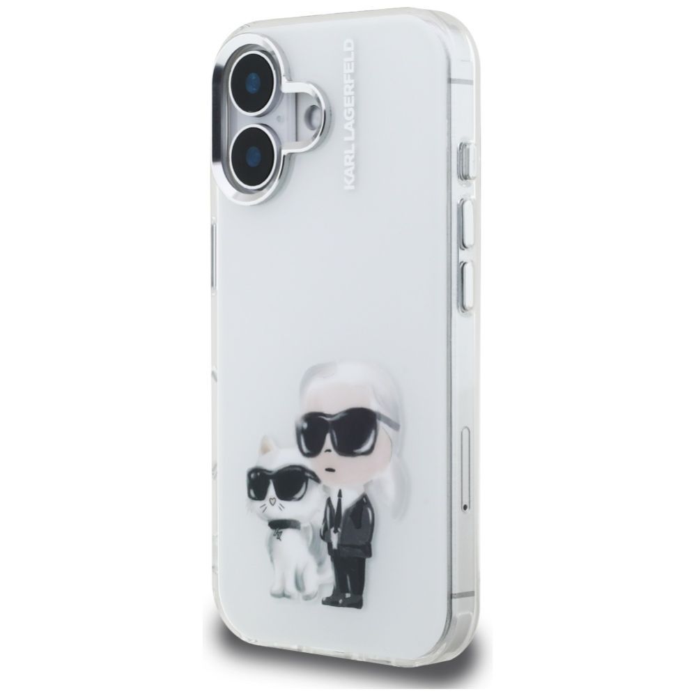 Kitos prekės Karl Lagerfeld Karl Lagerfeld IML Aquarelle Karl & Choupette & Logo iPhone 16 Case - White