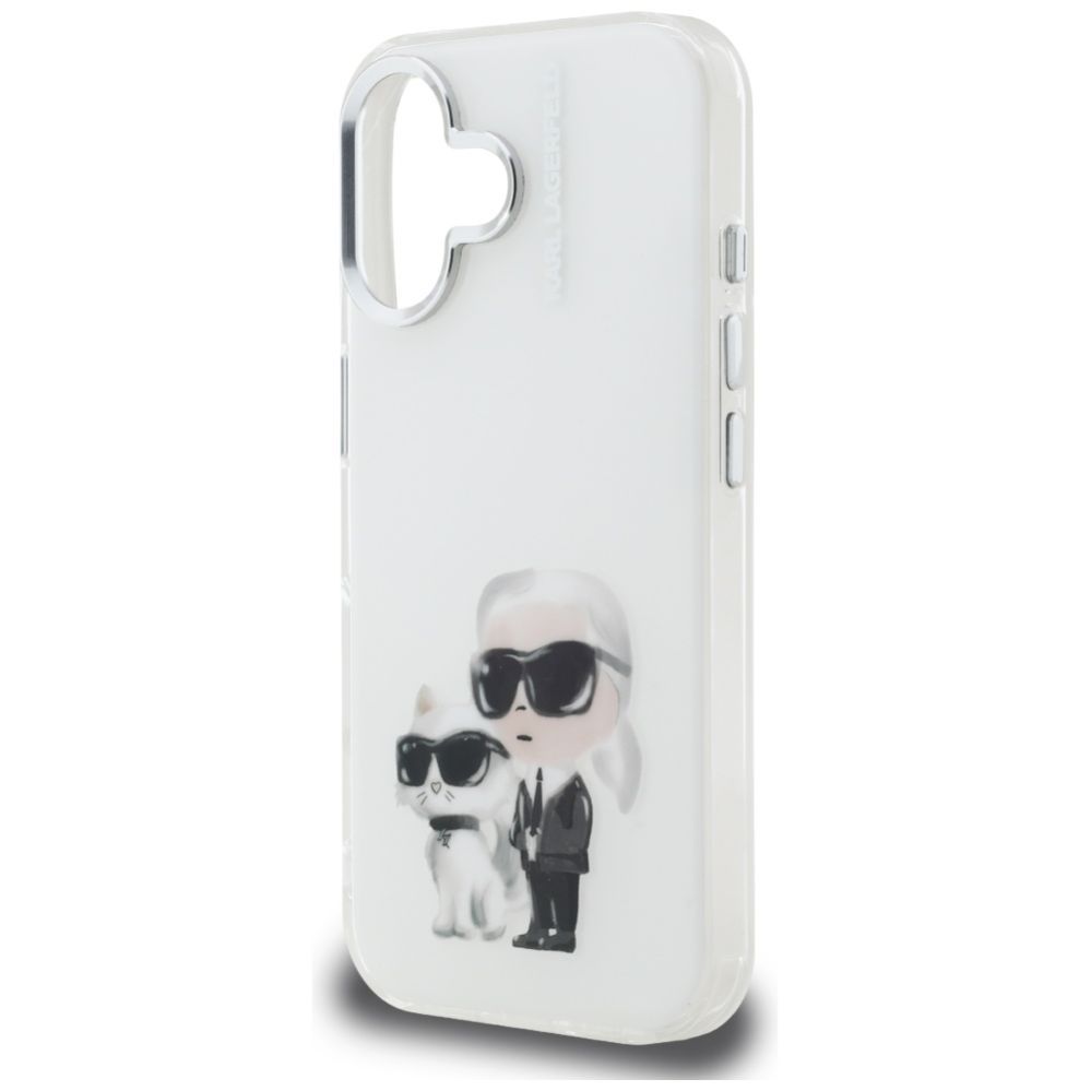 Kitos prekės Karl Lagerfeld Karl Lagerfeld IML Aquarelle Karl & Choupette & Logo iPhone 16 Case - White