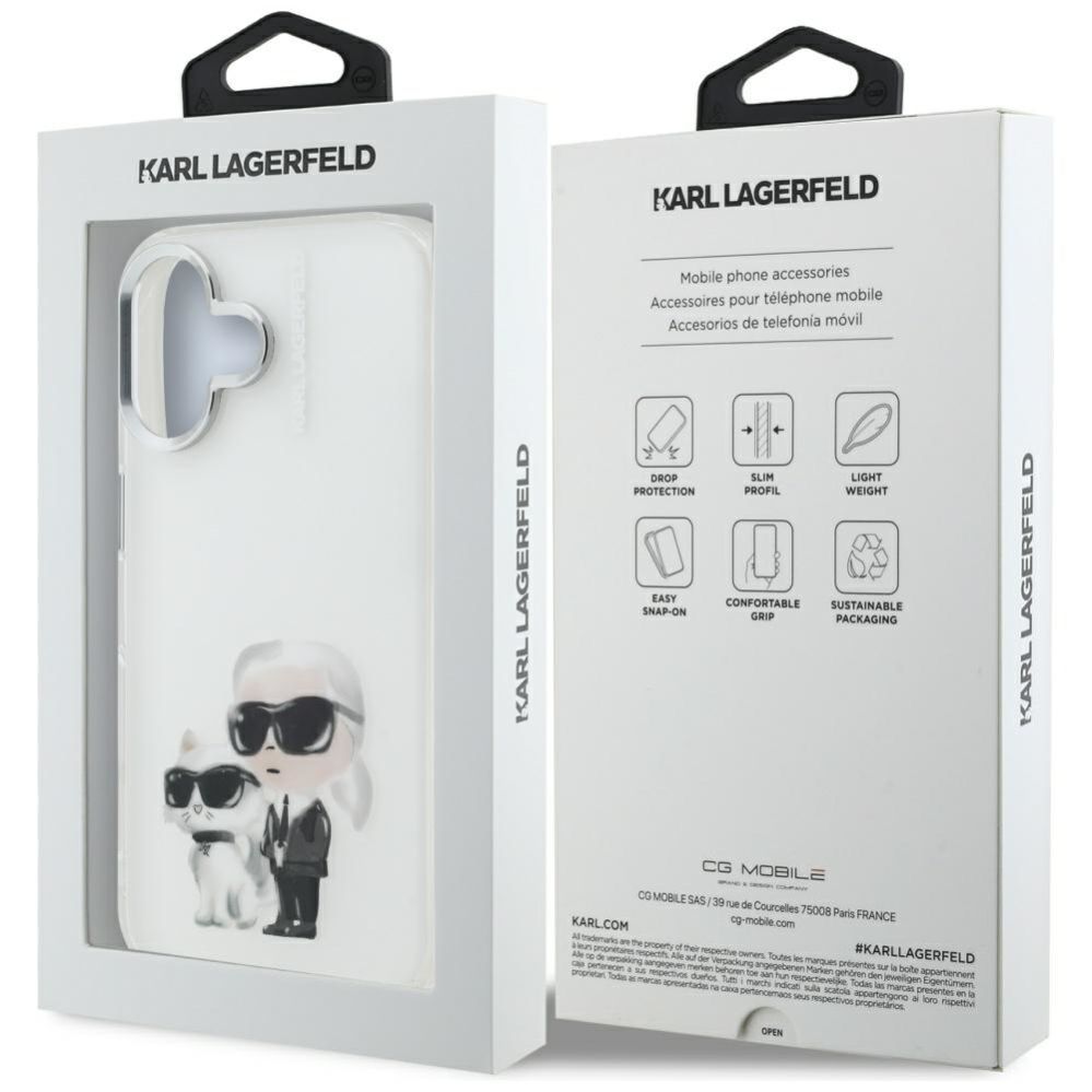 Kitos prekės Karl Lagerfeld Karl Lagerfeld IML Aquarelle Karl & Choupette & Logo iPhone 16 Case - White