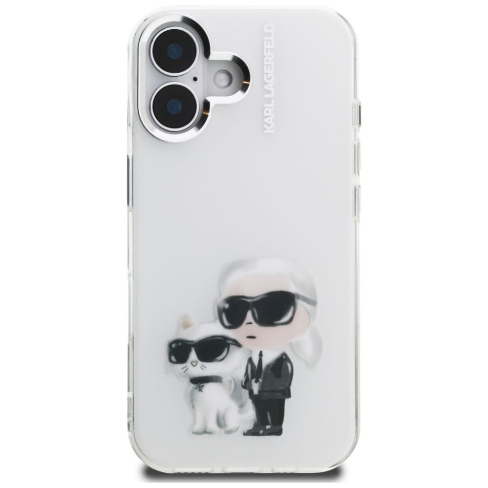 Kitos prekės Karl Lagerfeld Karl Lagerfeld IML Aquarelle Karl & Choupette & Logo iPhone 16 Case - White