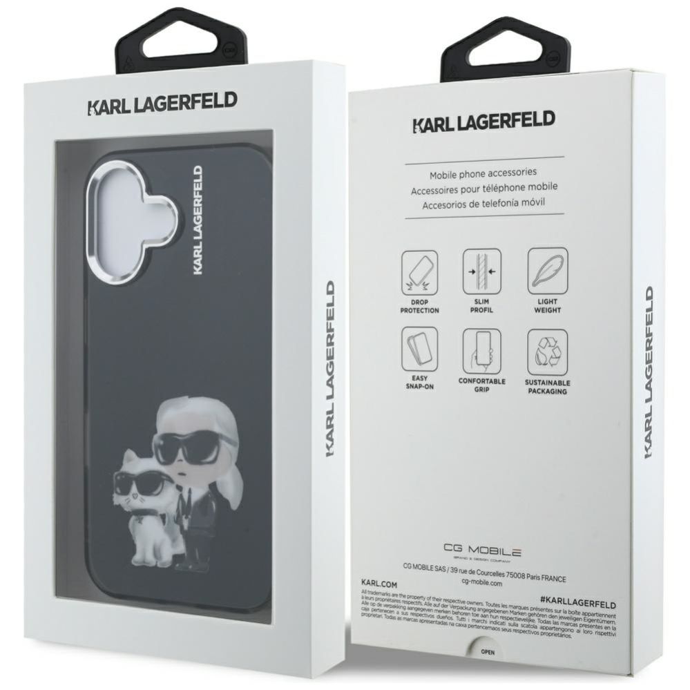 Kitos prekės Karl Lagerfeld Karl Lagerfeld IML Aquarelle Karl & Choupette & Logo iPhone 16 Case - Black