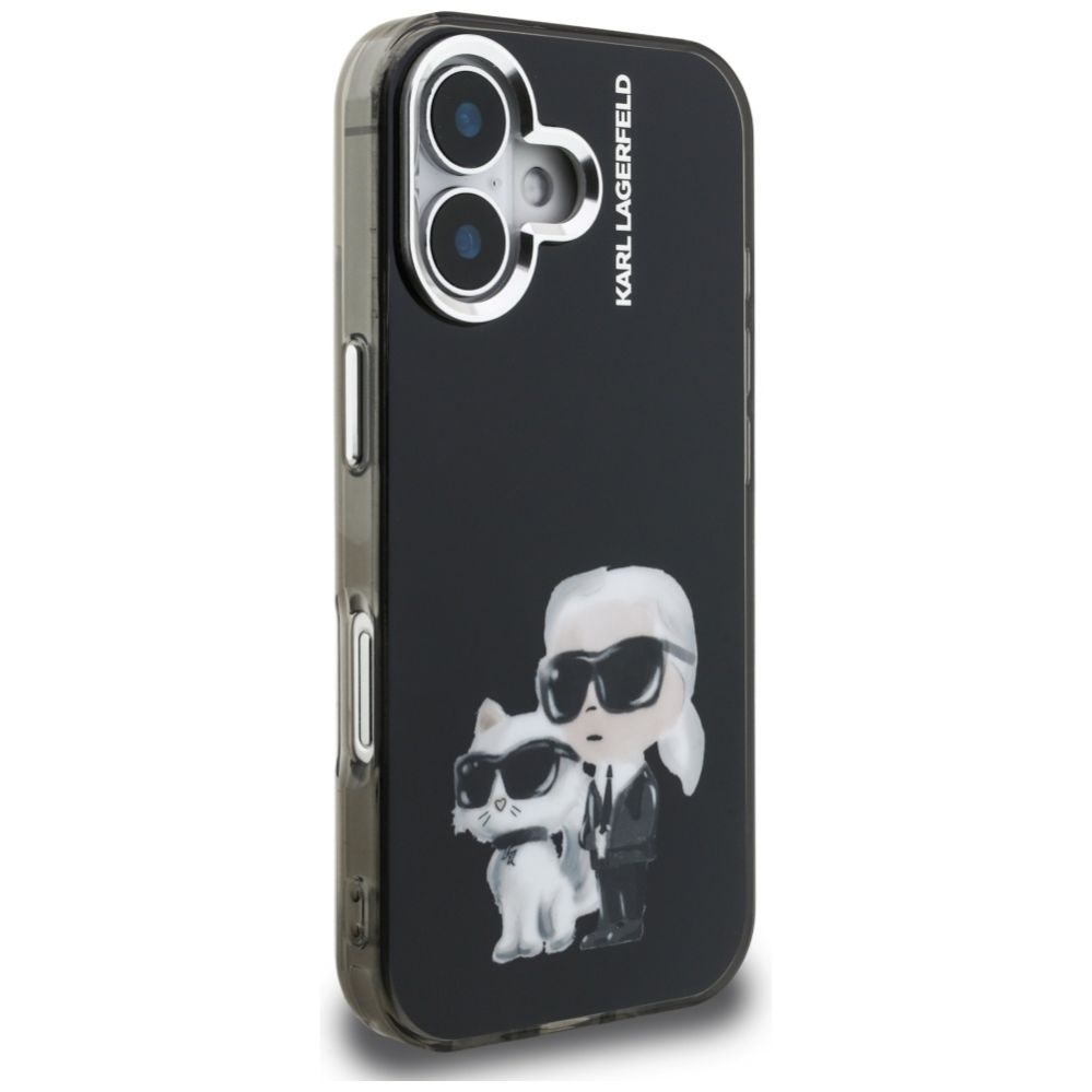Kitos prekės Karl Lagerfeld Karl Lagerfeld IML Aquarelle Karl & Choupette & Logo iPhone 16 Case - Black