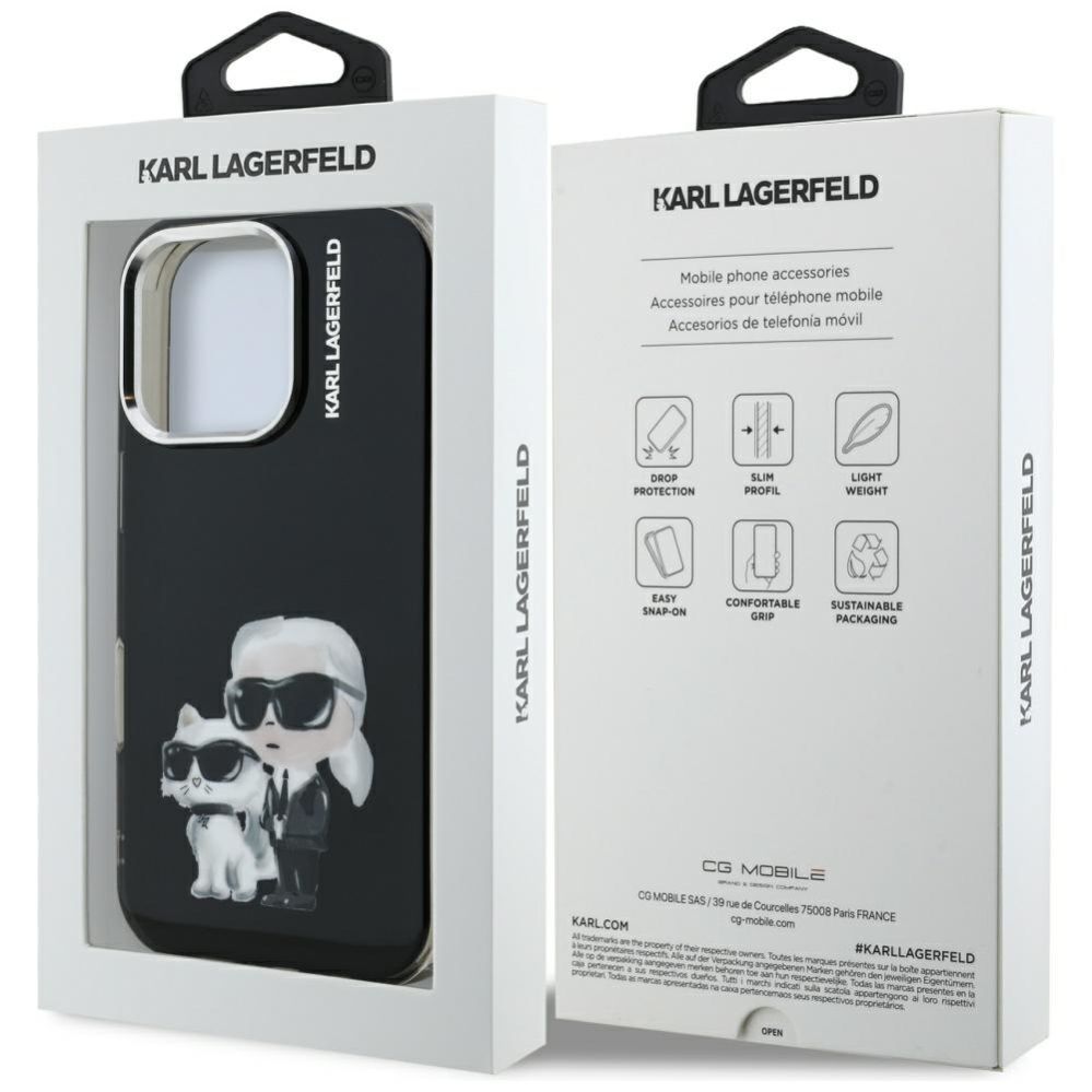 Kitos prekės Karl Lagerfeld Karl Lagerfeld IML Aquarelle Karl & Choupette & Logo Case for iPhone 16 Pro Max - Black