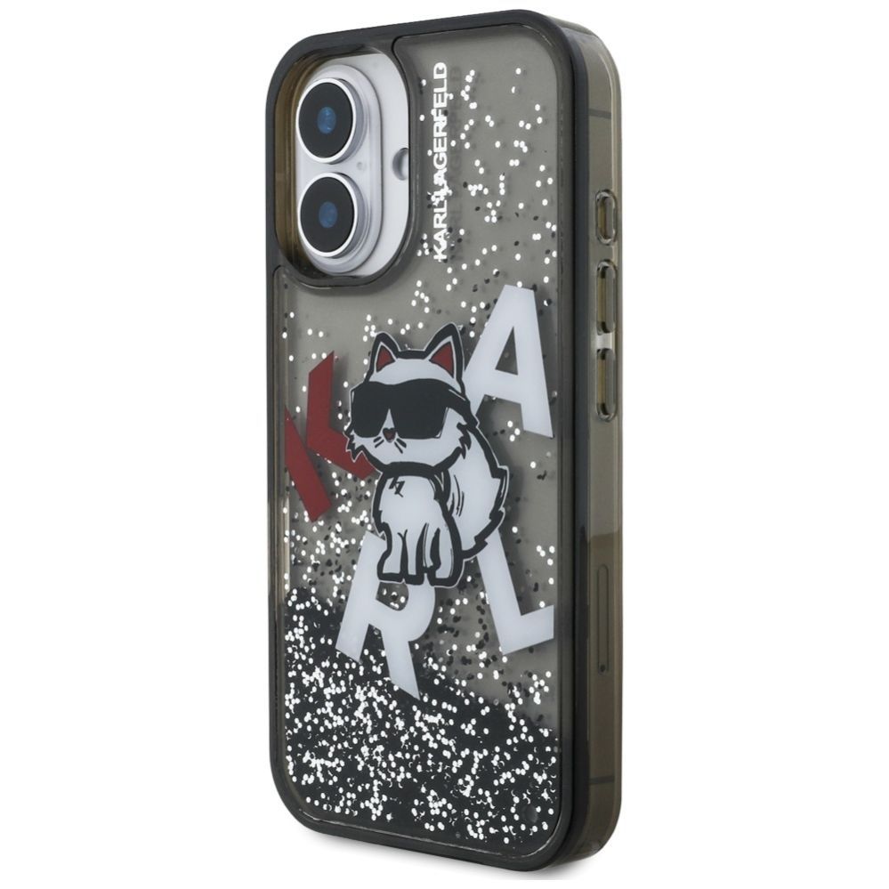 Kitos prekės Karl Lagerfeld Karl Lagerfeld Liquid Glitter Choupette Logo iPhone 16 Case - Black