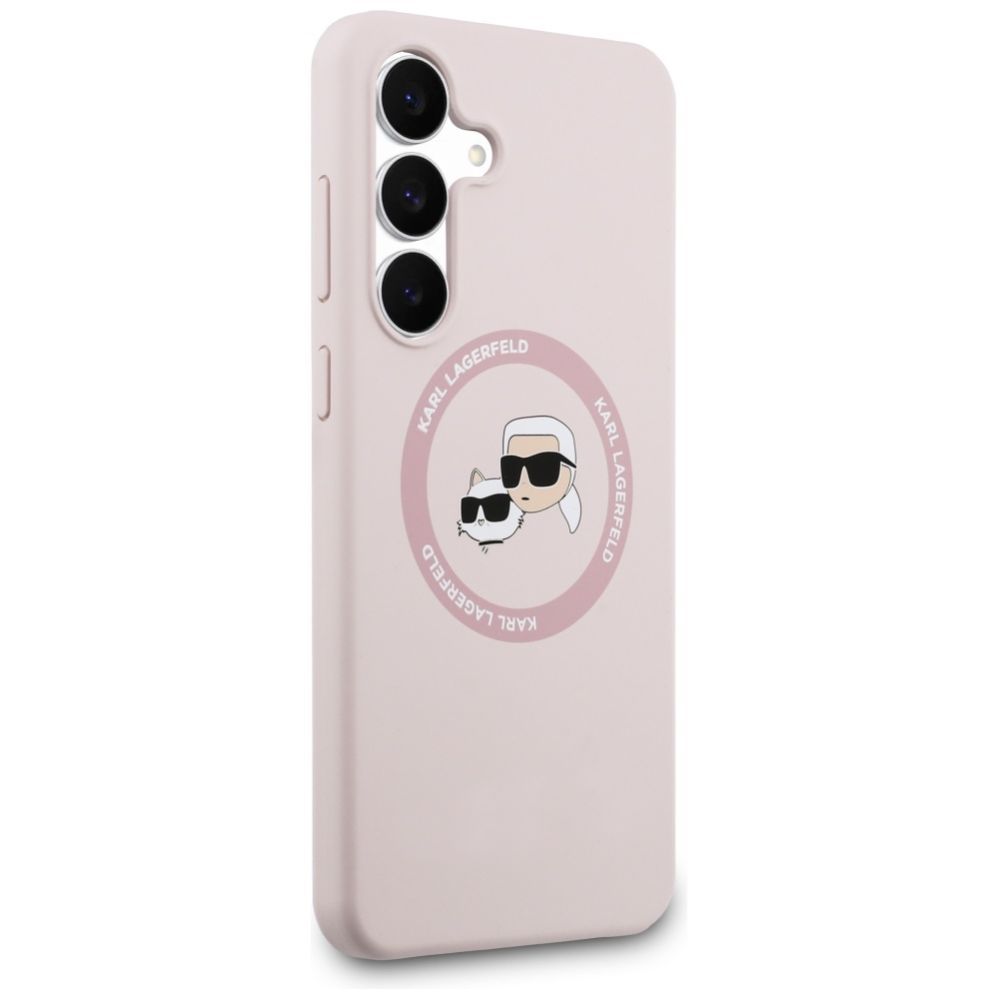Citas preces Karl Lagerfeld Karl Lagerfeld Silicone Karl & Choupette Heads MagSafe Case for Samsung Galaxy S25 FE - Pink