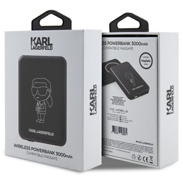 Kitos prekės Karl Lagerfeld Karl Lagerfeld Ikonik MagSafe 5W 3000mAh Inductive Power Bank - Black
