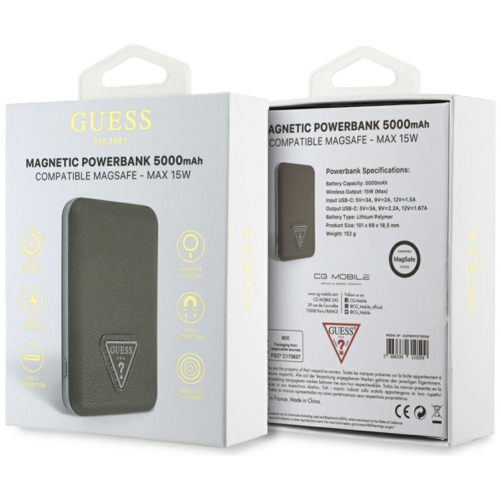 Other goods Guess Guess Grained Triangle Power Bank with MagSafe 5000mAh 15W USB-C - Brown