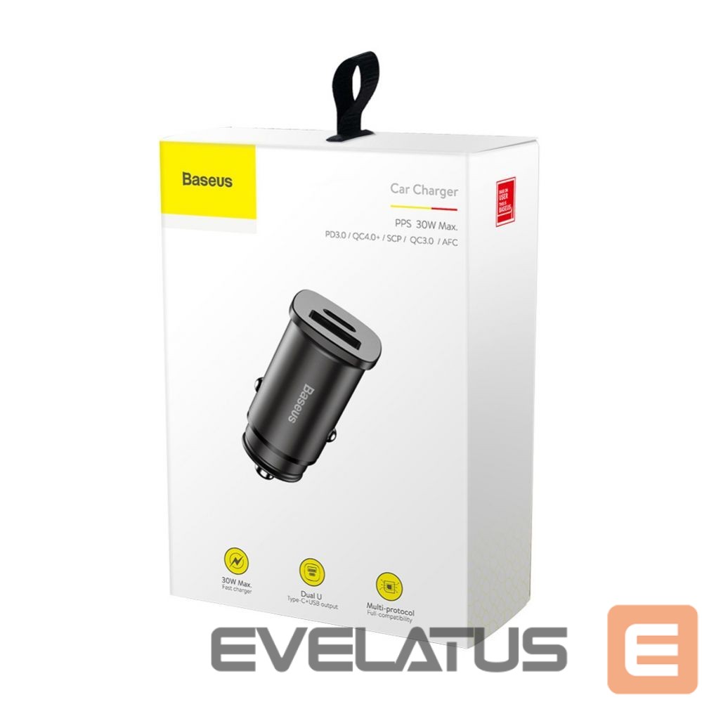 Adapteris Baseus Baseus Square PPS smart car charger with USB Quick Charge 4.0 QC 4.0 and USB-C PD 3.0 SCP ports black (CCALL-AS01)