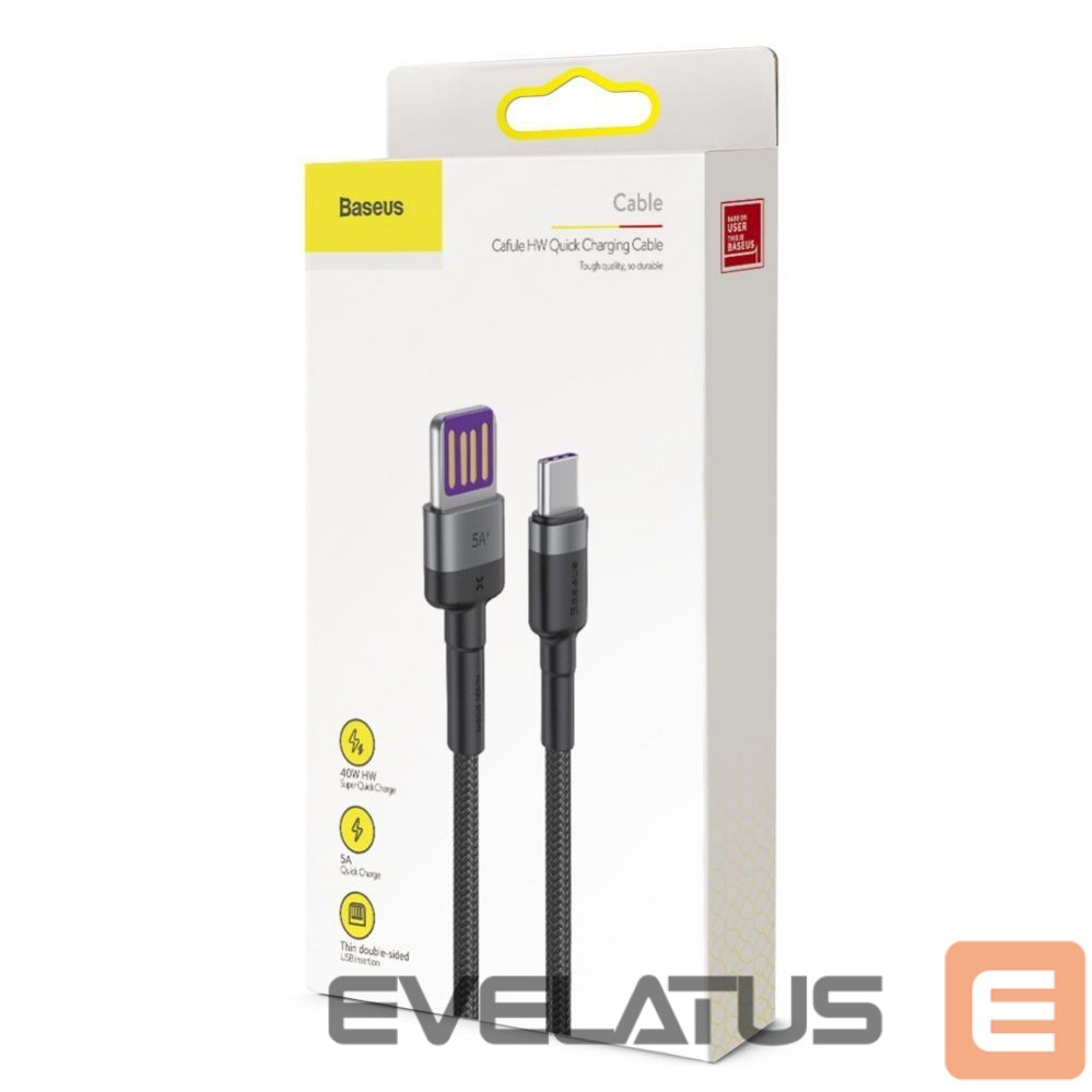 Cable Baseus Baseus Cafule cable USB Type C SuperCharge 40W Quick Charge 3.0 QC 3.0 1m gray-black (CATKLF-PG1)