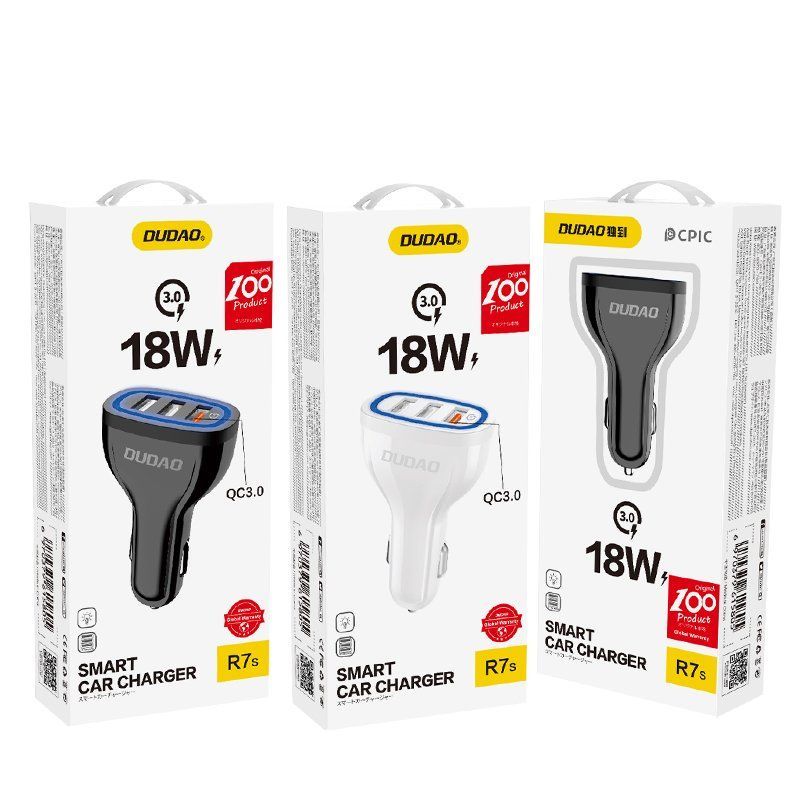 Adaptrid Dudao Dudao car charger quick charge Quick Charge 3.0 QC3.0 2.4A 18W 3x USB white (R7S white)