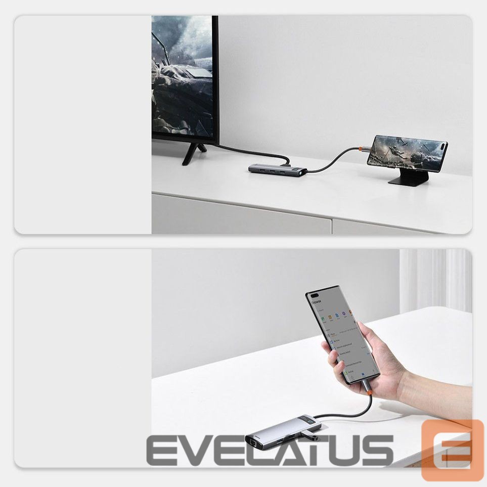 Adaptrid Baseus Baseus Metal Gleam 6-in-1 USB-C - USB-C PD 100W HUB 1x HDMI 4K 30Hz 3x USB-A 3.2 1x RJ45 - gray