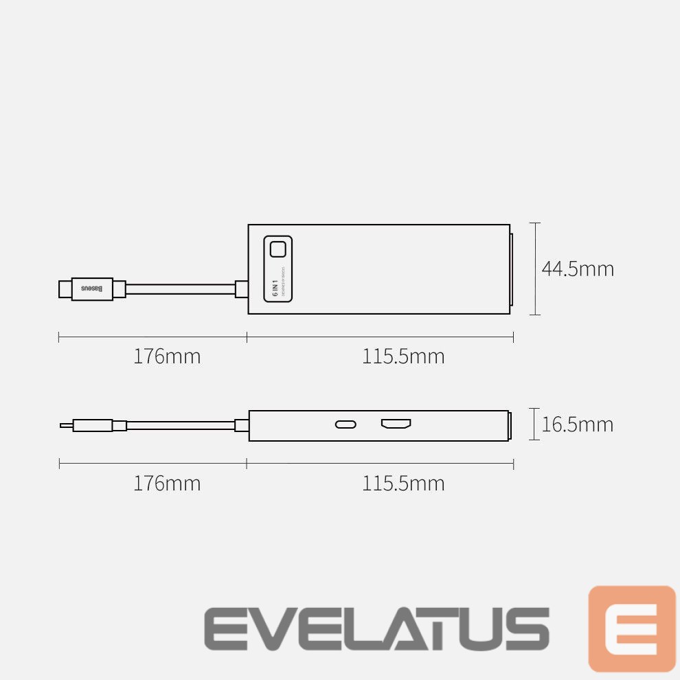 Adaptrid Baseus Baseus Metal Gleam 6-in-1 USB-C - USB-C PD 100W HUB 1x HDMI 4K 30Hz 3x USB-A 3.2 1x RJ45 - gray