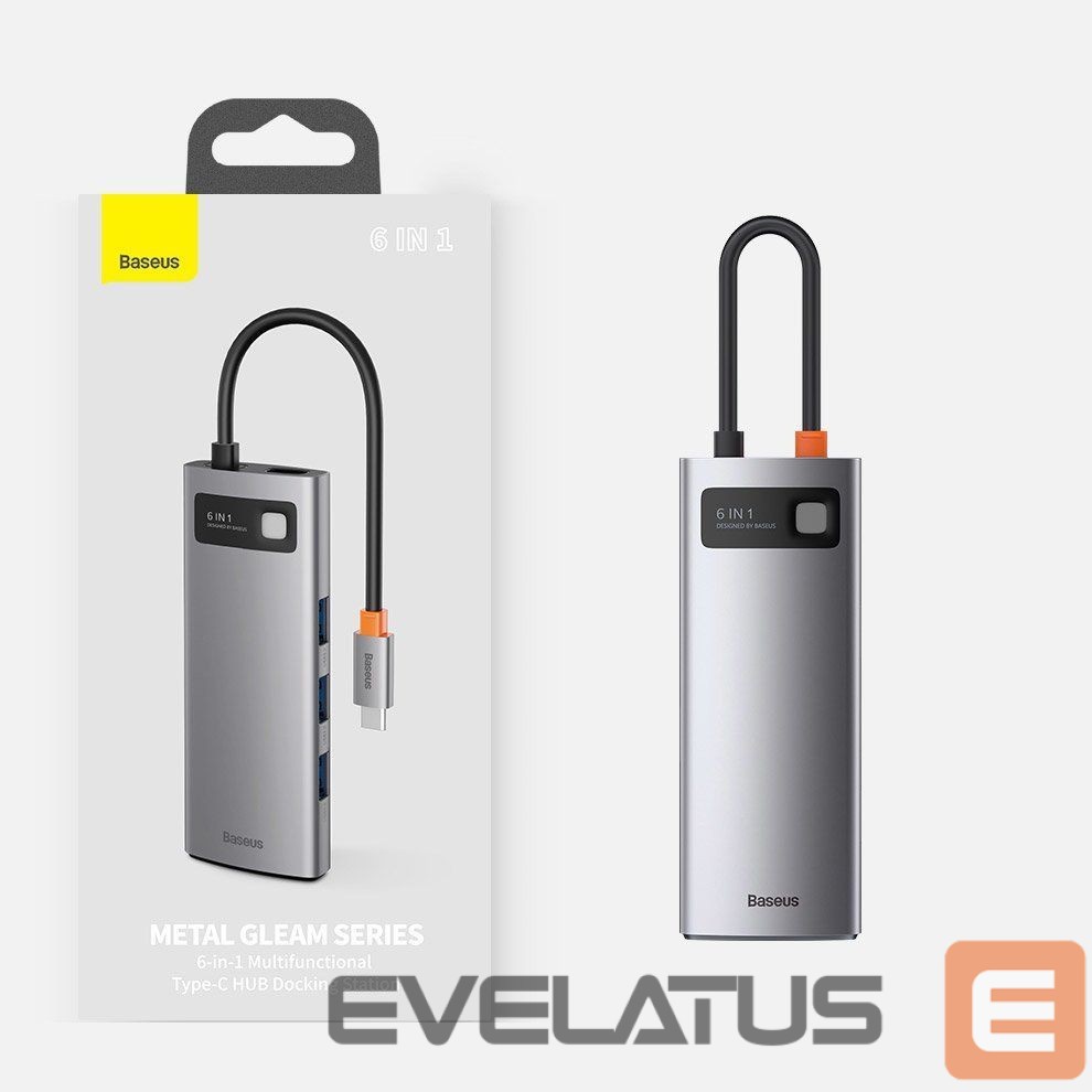 Adaptrid Baseus Baseus Metal Gleam 6-in-1 USB-C - USB-C PD 100W HUB 1x HDMI 4K 30Hz 3x USB-A 3.2 1x RJ45 - gray