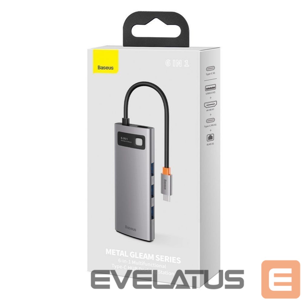 Adaptrid Baseus Baseus Metal Gleam 6-in-1 USB-C - USB-C PD 100W HUB 1x HDMI 4K 30Hz 3x USB-A 3.2 1x RJ45 - gray