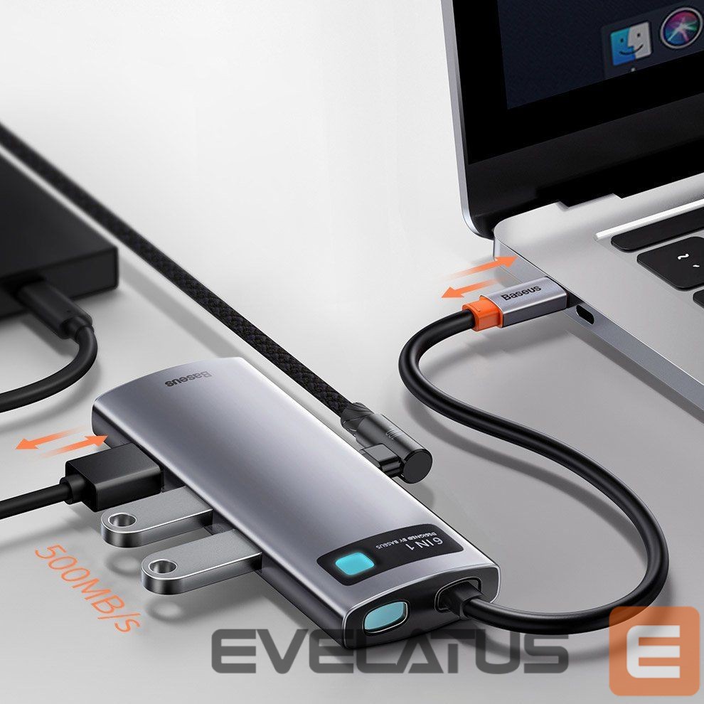 Adaptrid Baseus Baseus Metal Gleam 6-in-1 USB-C - USB-C PD 100W HUB 1x HDMI 4K 30Hz 3x USB-A 3.2 1x RJ45 - gray