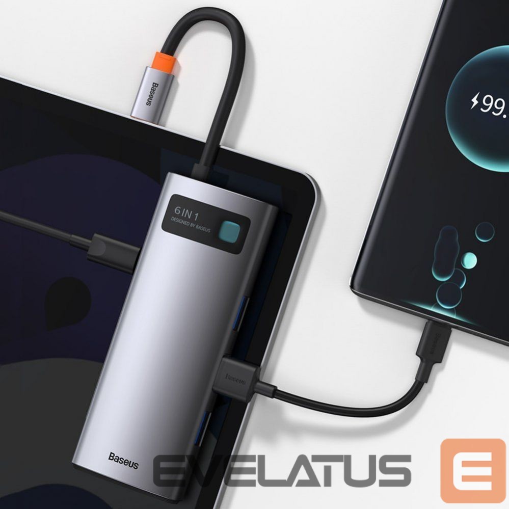 Adaptrid Baseus Baseus Metal Gleam 6-in-1 USB-C - USB-C PD 100W HUB 1x HDMI 4K 30Hz 3x USB-A 3.2 1x RJ45 - gray