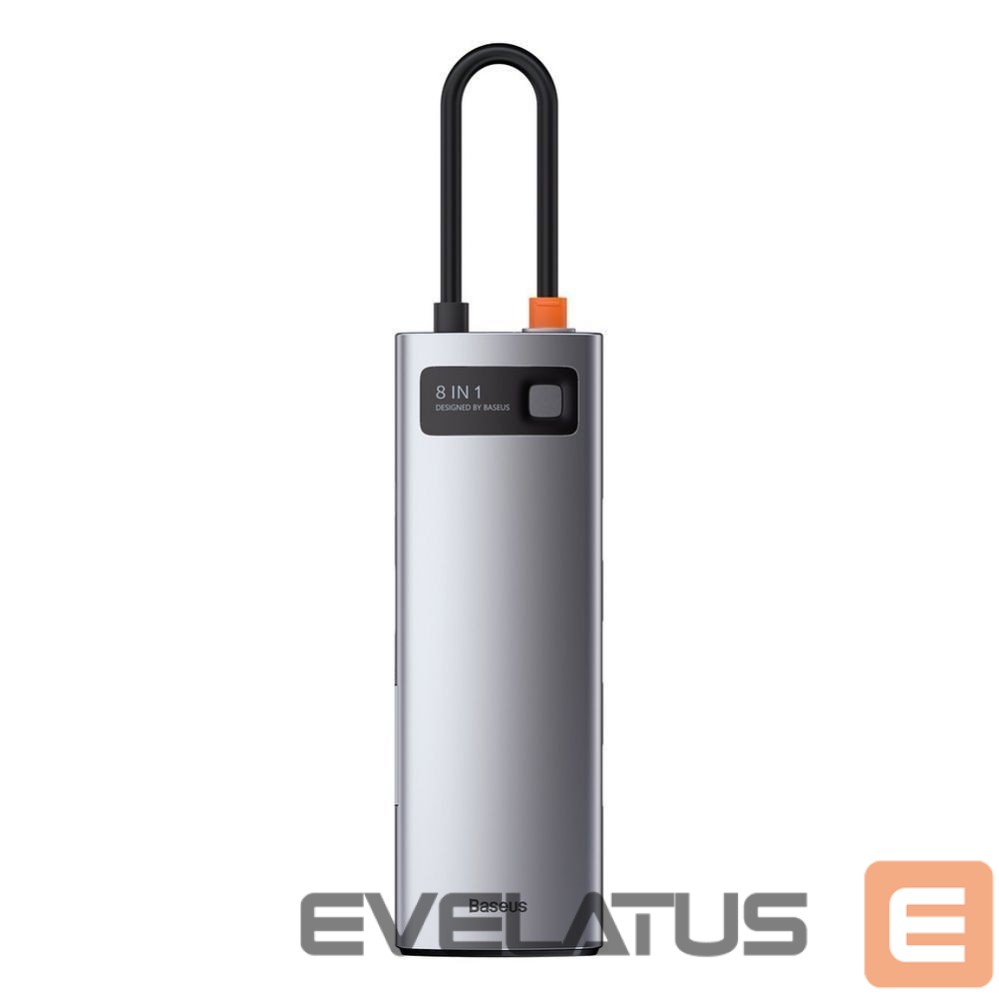 Adapteris Baseus Baseus Metal Gleam 8in1 USB-C - USB-C PD 100W HUB 1x HDMI 4K 30Hz 1x SD and microSD card reader 3x USB-A 3.2 1xRJ45 - gray