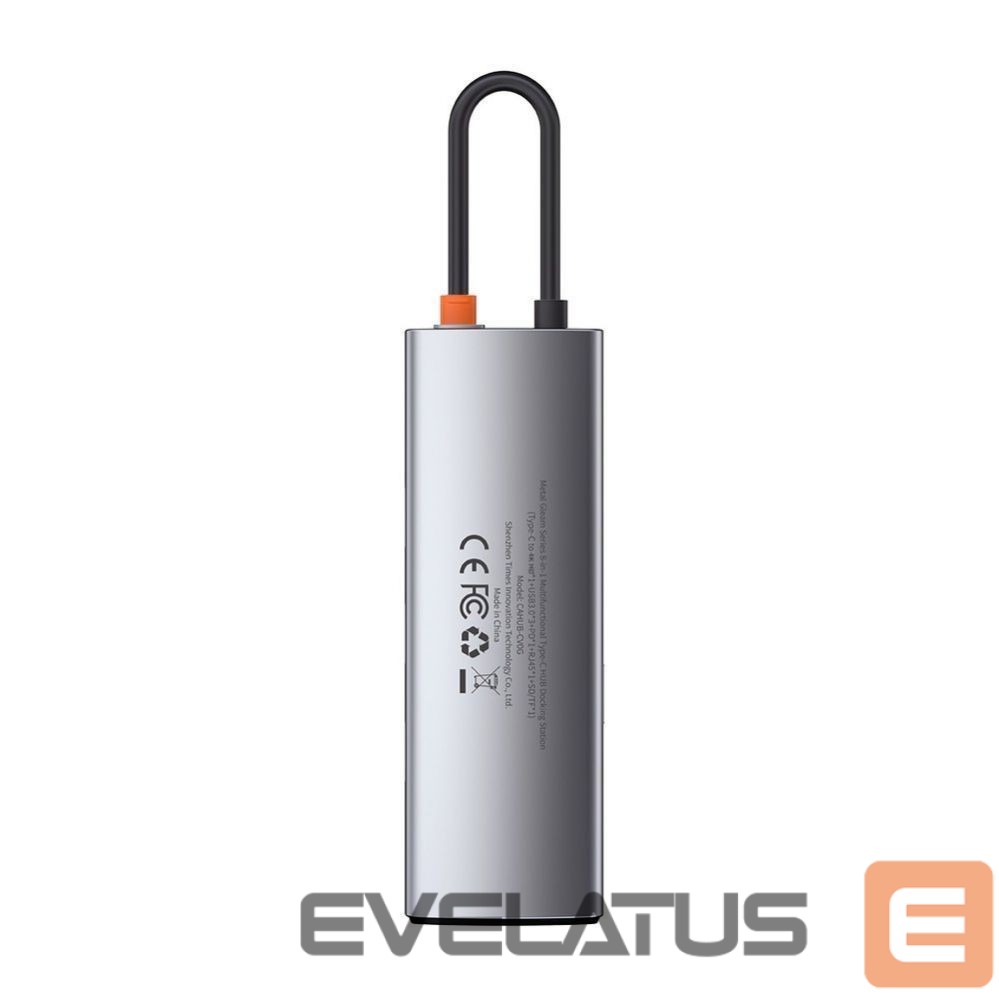 Adapteris Baseus Baseus Metal Gleam 8in1 USB-C - USB-C PD 100W HUB 1x HDMI 4K 30Hz 1x SD and microSD card reader 3x USB-A 3.2 1xRJ45 - gray