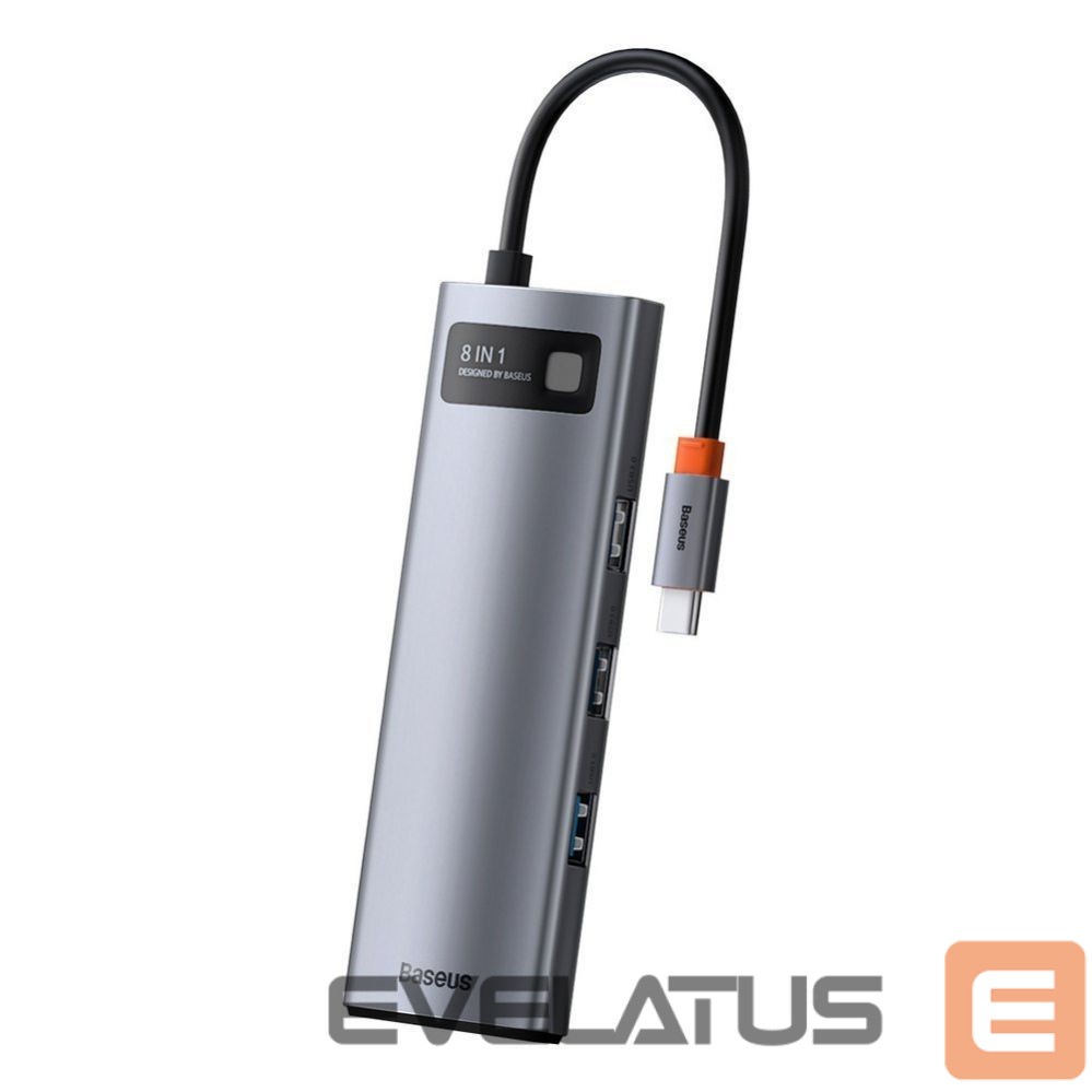 Adapteris Baseus Baseus Metal Gleam 8in1 USB-C - USB-C PD 100W HUB 1x HDMI 4K 30Hz 1x SD and microSD card reader 3x USB-A 3.2 1xRJ45 - gray