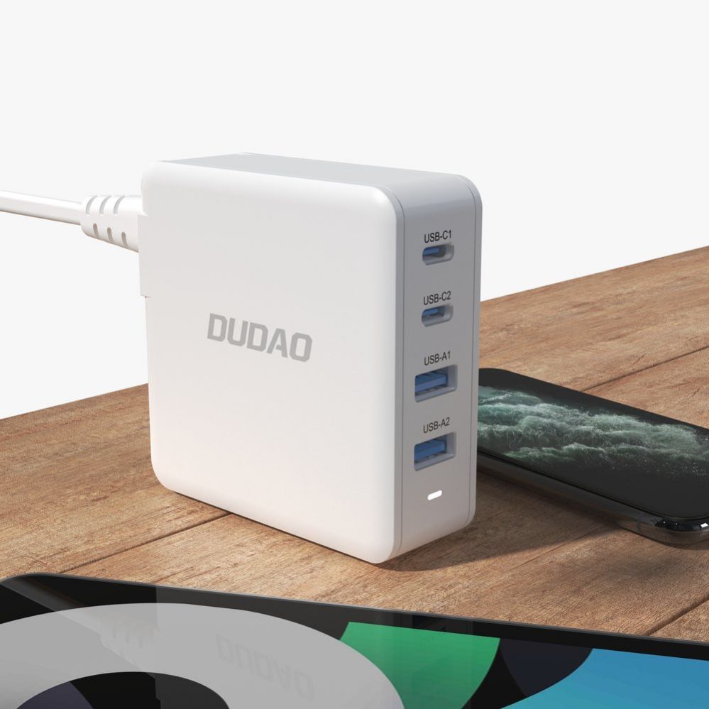Adaptrid Dudao GaN 100W fast wall charger 2 x USB-C / 2 x USB Dudao A100EU - white