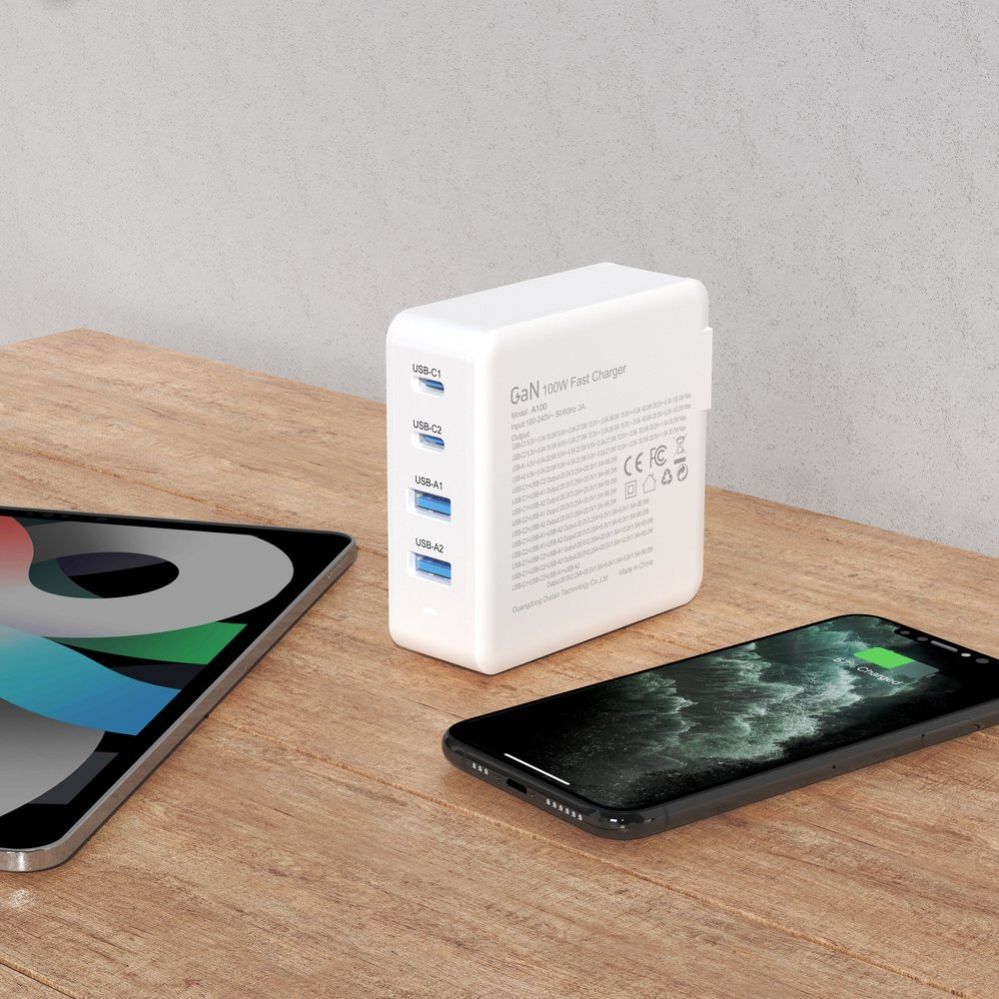Adaptrid Dudao GaN 100W fast wall charger 2 x USB-C / 2 x USB Dudao A100EU - white